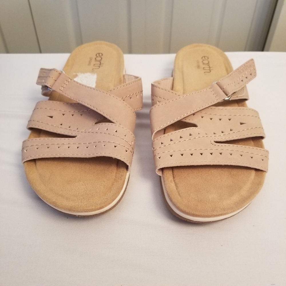 Earth Origins Women Nude Blush Leather Laser Cut Strappy Slide Sandals Size 10M
